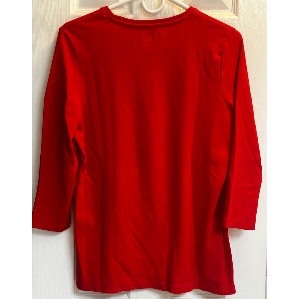 Kim Rogers Red Christmas Snowman Pearl Embellished L. Sleeve Tee Shirt Womens M - Picture 5 of 7